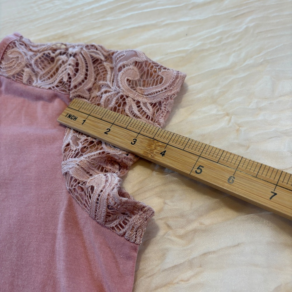 Womens Pink 1/4 Length Cap Sleeve/Back Boho Lace Detail Scoop Neck Size L - Picture 5 of 7